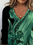 Women's Long Sleeve T-shirt Spring/Fall Green Floral Printing Jersey V Neck Daily Going Out Casual Top
