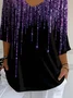 Women's Three Quarter Sleeve T-shirt Spring/Fall Black Abstract Printing V Neck Daily Going Out Casual Top