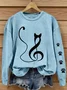 Women's Music Note Inspired Cat Print Sweatshirt