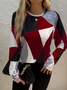 Women's Long Sleeve T-shirt Spring/Fall Red Geometric Printing Jersey Crew Neck Daily Going Out Casual Top