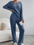 Women's Embossed Plain Daily Going Out Two-Piece Set Apricot Casual Spring/Fall Top With Pants Matching Set
