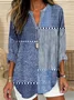 Women's Long Sleeve Blouse Spring/Fall Blue Abstract Printing Cotton-Blend V Neck Daily Going Out Casual Top