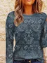 Women's Long Sleeve T-shirt Spring/Fall Purplish blue Floral Printing Jersey Crew Neck Daily Going Out Casual Top