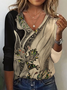 Women's Long Sleeve T-shirt Spring/Fall Green Floral Printing Jersey V Neck Daily Going Out Casual Top