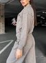 Women's Buckle Plain Daily Going Out Two-Piece Set Khaki Casual Spring/Fall Top With Pants Matching Set
