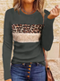 Women's Long Sleeve T-shirt Spring/Fall Purplish blue Leopard Printing Jersey Crew Neck Daily Going Out Casual Top