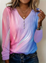 Women's Abstract Print Casual Pearl Button V-Neck Long Sleeve T-Shirt
