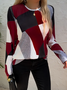 Women's Long Sleeve T-shirt Spring/Fall Red Geometric Printing Jersey Crew Neck Daily Going Out Casual Top