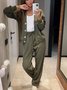 Women's Buckle Plain Daily Going Out Two-Piece Set Khaki Casual Spring/Fall Top With Pants Matching Set