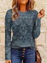 Women's Long Sleeve T-shirt Spring/Fall Purplish blue Floral Printing Jersey Crew Neck Daily Going Out Casual Top