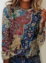 Women's Long Sleeve T-shirt Spring/Fall As Picture Floral Printing Jersey Crew Neck Daily Going Out Casual Top