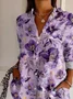 Women's Long Sleeve Shirt Spring/Fall Purple Floral Buckle Shirt Collar Regular Sleeve Daily Going Out Casual Top