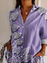 Women's Long Sleeve Shirt Spring/Fall Purple Floral Buckle Shirt Collar Regular Sleeve Daily Going Out Casual Top