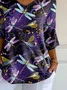 Women's Three Quarter Sleeve T-shirt Spring/Fall Purple Dragonfly Printing V Neck Daily Going Out Casual Top