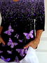 Women's Three Quarter Sleeve T-shirt Spring/Fall Black Butterfly Printing V Neck Daily Going Out Casual Top