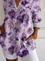 Women's Long Sleeve Shirt Spring/Fall Purple Floral Buckle Shirt Collar Regular Sleeve Daily Going Out Casual Top