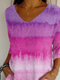 Women's Three Quarter Sleeve T-shirt Spring/Fall Purple Abstract Printing V Neck Daily Going Out Casual Top