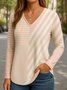 Regular Fit Women's Commuter Striped V-Neck Long Sleeve T-Shirt