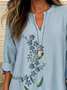 Women's Long Sleeve Blouse Spring/Fall Blue Floral Printing Cotton-Blend V Neck Daily Going Out Casual Top