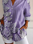 Women's Long Sleeve Shirt Spring/Fall Purple Floral Buckle Shirt Collar Regular Sleeve Daily Going Out Casual Top