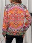 Regular Fit Women's Commuter Ethnic Pattern Front Center Zip Sweatshirt