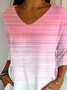 Women's Three Quarter Sleeve T-shirt Spring/Fall Pink Abstract Stripes Printing V Neck Daily Going Out Casual Top