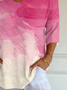 Women's Three Quarter Sleeve T-shirt Spring/Fall Pink Abstract Printing V Neck Daily Going Out Casual Top