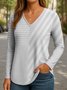 Regular Fit Women's Commuter Striped V-Neck Long Sleeve T-Shirt