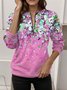 Regular Fit Women's Commuter Gradient Floral Front Center Zipper Sweatshirt