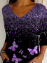 Women's Three Quarter Sleeve T-shirt Spring/Fall Black Butterfly Printing V Neck Daily Going Out Casual Top