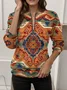Regular Fit Women's Commuter Ethnic Pattern Front Center Zip Sweatshirt