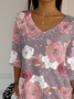 Women's Three Quarter Sleeve T-shirt Spring/Fall As Picture Floral Printing V Neck Daily Going Out Casual Top