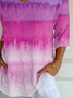 Women's Three Quarter Sleeve T-shirt Spring/Fall Purple Abstract Printing V Neck Daily Going Out Casual Top