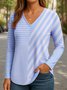 Regular Fit Women's Commuter Striped V-Neck Long Sleeve T-Shirt