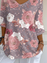 Women's Three Quarter Sleeve T-shirt Spring/Fall As Picture Floral Printing V Neck Daily Going Out Casual Top