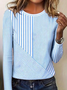 Regular Fit Women's Commuter Striped Round Neck Long Sleeve T-Shirt