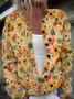 Knitted Ethnic Crew Neck Floral Cardigan