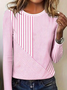 Regular Fit Women's Commuter Striped Round Neck Long Sleeve T-Shirt