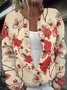Floral Crew Neck Knitted Vintage Cardigan