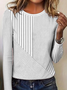 Regular Fit Women's Commuter Striped Round Neck Long Sleeve T-Shirt