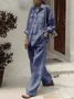 Casual Plain Shirt Collar Two-Piece Set