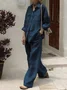 Casual Plain Shirt Collar Two-Piece Set