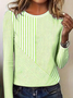 Regular Fit Women's Commuter Striped Round Neck Long Sleeve T-Shirt