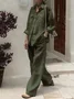 Casual Plain Shirt Collar Two-Piece Set