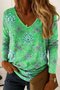 Women's Abstract Pattern T-Shirt Elegant Vintage Long Sleeve V-Neck Regular Fit Top Spring Autumn