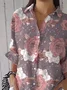 Women's Three Quarter Sleeve Shirt Spring/Fall Purple Floral Printing Shirt Collar Daily Going Out Casual Top