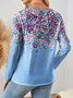 Women's T-shirt Floral Pattern Gradient Elegant Retro Fashion Long Sleeve V-Neck Regular Top Zipper Print Spring Autumn