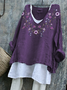 Loose Cotton Linen Floral T-Shirt
