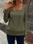 Women's Long Sleeve T-shirt Spring/Fall Army Green Plain Split Joint Crew Neck Daily Going Out Vintage Top