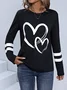 Women's T Shirt Casual Print Long Sleeve Regular Tops Crew Neck Daily Navy Blue Spring Fall